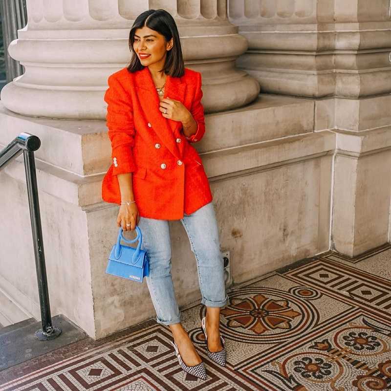 Stylish Elegant Red Double Breasted Tweed Jacket Women Fashion Pockets Turn-down Collar Coats Female Chic Outerwear 211014