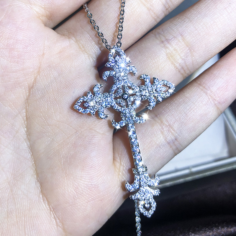 Cross Pendant Multi Style 925 Sterling Silver Pave White CZ Diamond Iced Out Clavicle Necklaces Gift