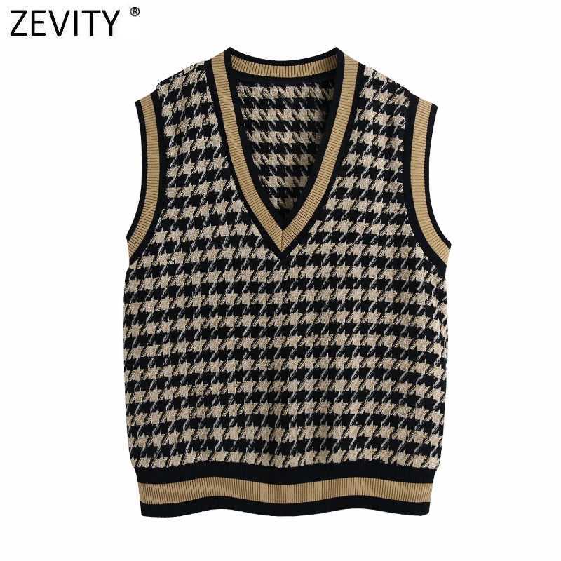 Zevity Women Vintage V Neck Houndstooth Plaid Knitting Vest Sweater Female Sleeveless Casual Chic Pullovers Waistcoat Tops SW695 210603, As pic sw695bb
Zevity Women Vintage V Neck Houndstooth Plaid Knitting Vest Sweater Female Sleeveless Casual Chic Pullovers Waistcoat Tops SW695 210603, As pic sw695bb