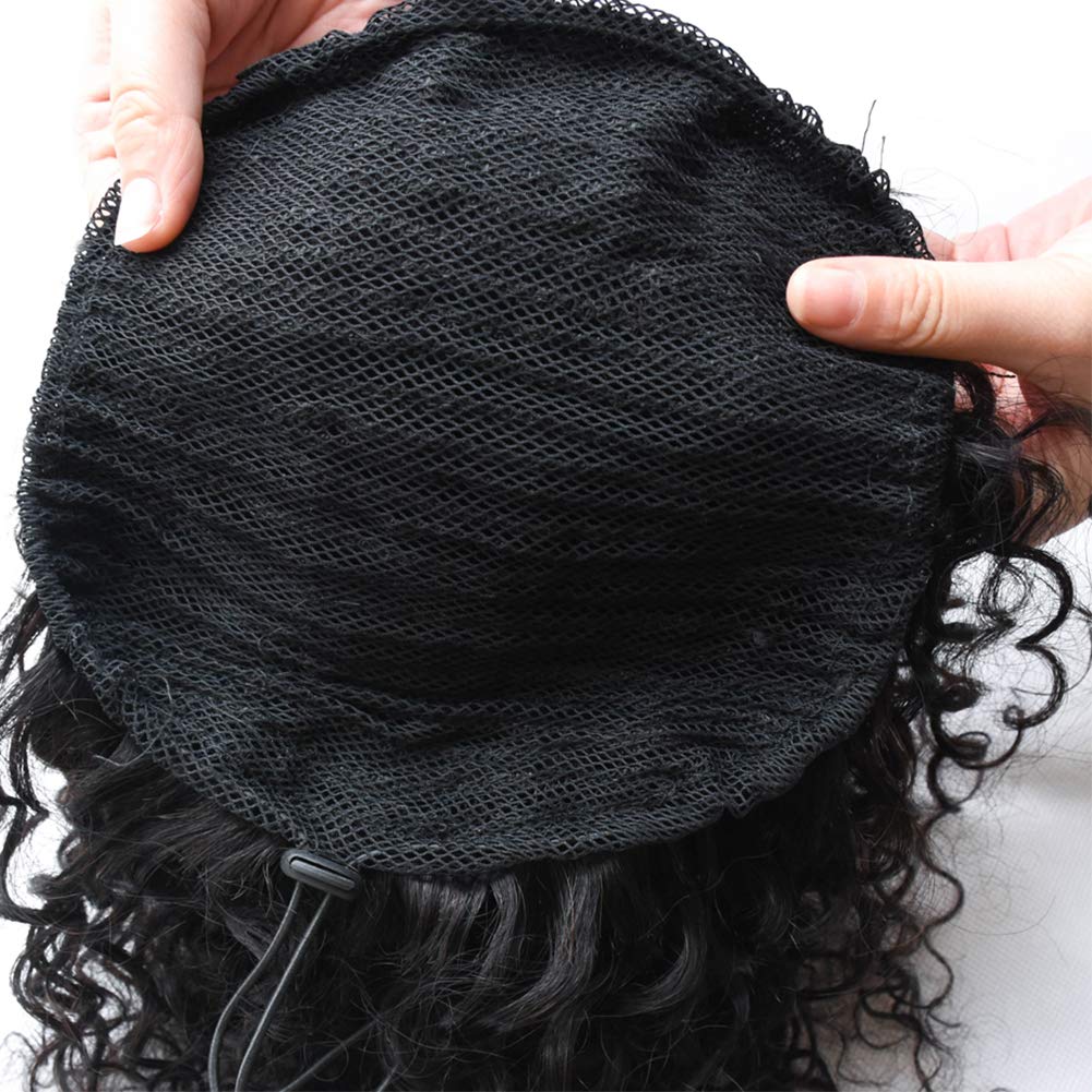 100% human hair drawstring ponytail clip in pony tail extension 140g water wave for black women long high african american style