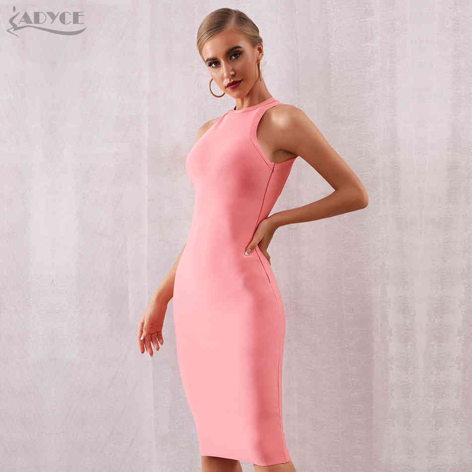 Summer Women Bandage Dress Vestidos Elegant Pink Tank Sexy Sleeveless Bodycon Club Celebrity Runway Party 210423