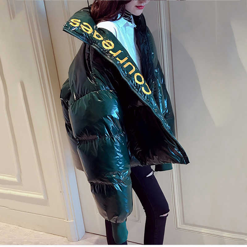 Winter Glossy Down Parka women's Waterproof Coat Embroidery jacket large size Loose Warm Thick Women Jacket 211013