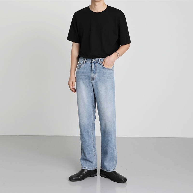 IEFB Light Blue Jeans Men's Loose Korean Trend Straight Denim Pants Men's Summer Casual Streetwear Trousers 9Y7697 210524