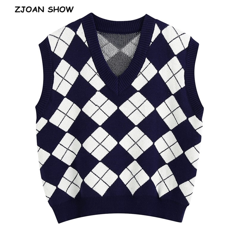 90s Blue white Argyle Plaid Knitted Sweater Vest Preppy Style Korean Clothing Cool Girl V Neck Sleeveless Jumper Y2K Knitwear 210429, Navy blue
90s Blue white Argyle Plaid Knitted Sweater Vest Preppy Style Korean Clothing Cool Girl V Neck Sleeveless Jumper Y2K Knitwear 210429, Navy blue