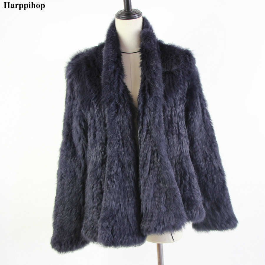 knitted rabbit fur jacket popuplar fashion winter coat for women*harppihop 210906