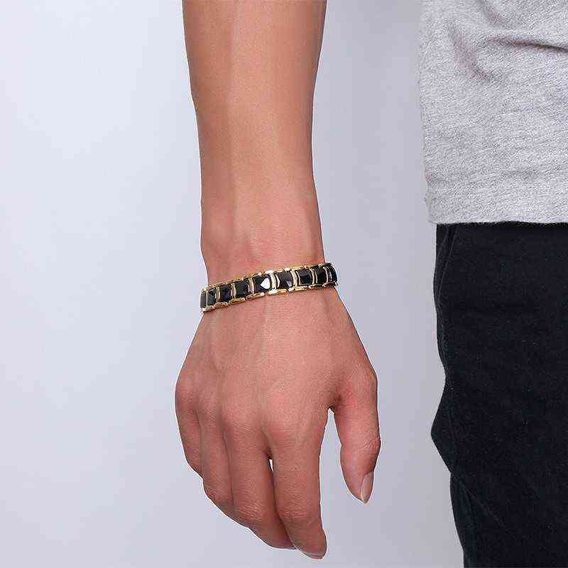Vinterly Steel Magnetic Bracelet Male Black Ceramic Energy Germanium s Men Hand Chain Gold Color Hologram 211124