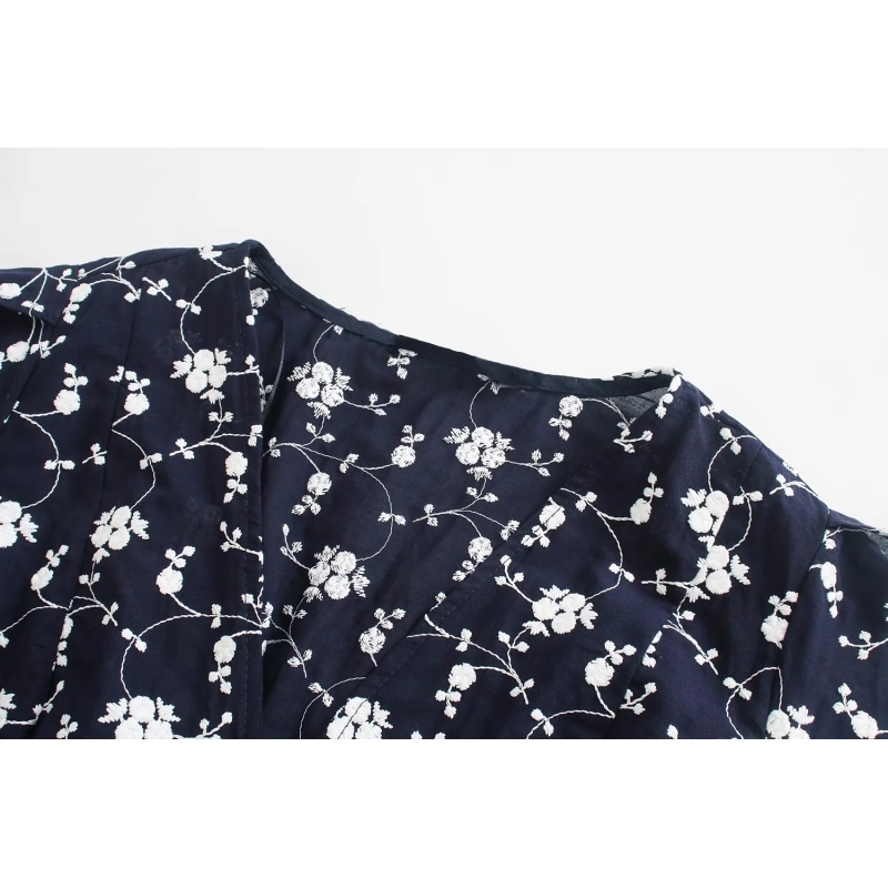 vintage embroidery women mid dresses summer black floral ladies v neck boho female slim girls 210430