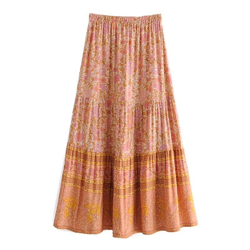 Bohemian Tassel Lacing up Collar Orange Floral Print Short Sleeve Shirt Ethnic Women Single-breasted Buttons Blouse Tops 210429