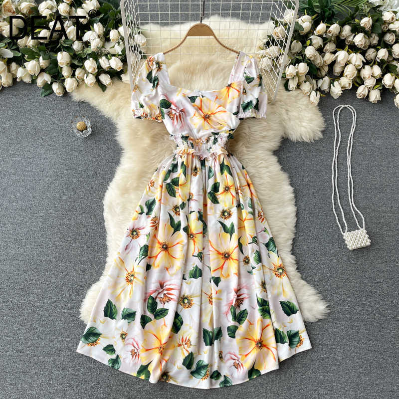 DEAT Women Printing Pleated Midi-long Dress Square Collar Short Sleeve Temperament Fashion Spring Summer 11D609 210709, Yellow
DEAT Women Printing Pleated Midi-long Dress Square Collar Short Sleeve Temperament Fashion Spring Summer 11D609 210709, Yellow