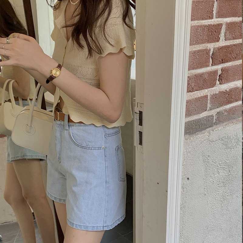 Elegant Hollow Out Wave Short Sleeve T-Shirts Summer Thin Knit Clothes Single-Breasted Top Cardigan Solid Blouses for Women 210525