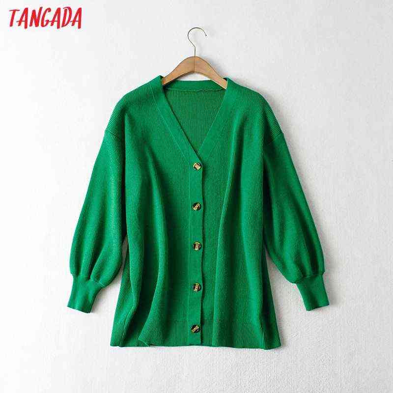 Tangada Women Oversized Thick Loose Knitted Cardigan Sweater Vintage Long Sleeve Button-up Female Outerwear Chic Tops AI01 211109