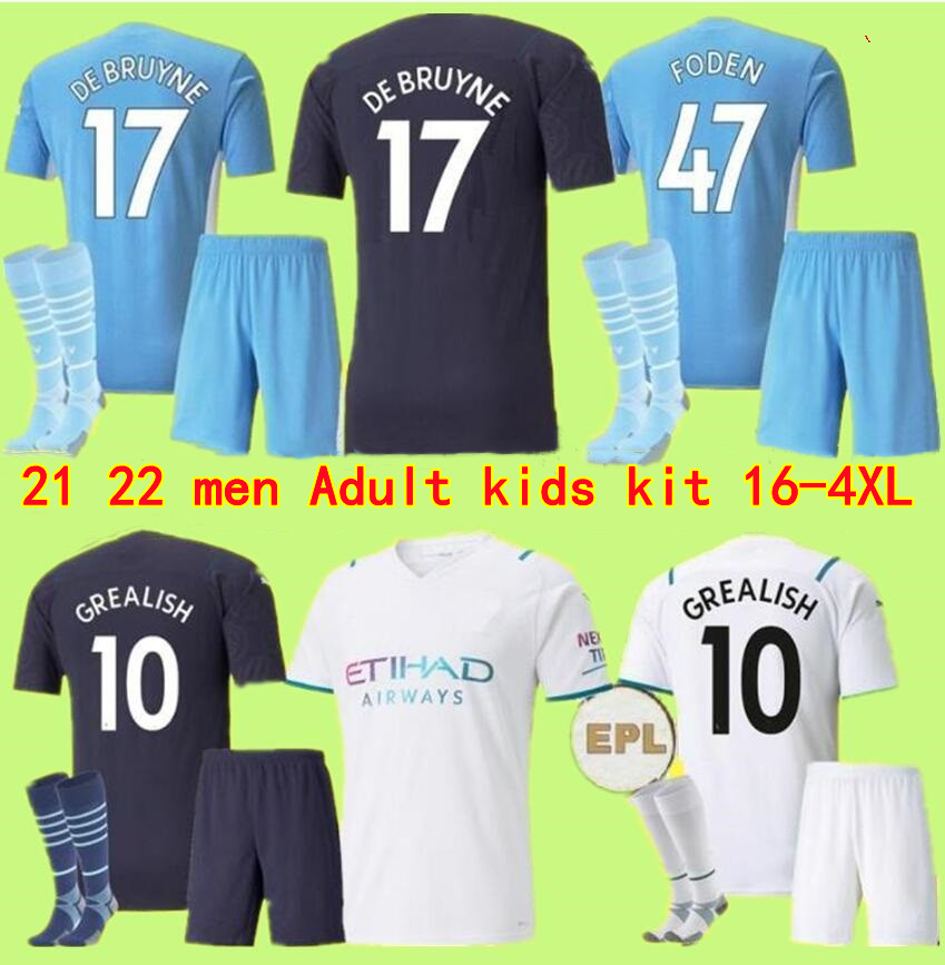 men Adult kids kit 2021 2022 Mancheste r soccer jersey 21 22 G. JESUS CITY STERLING FERRAN DE BRUYNE KUN AGUERO football shirts MAN uniform, 21-22 home women