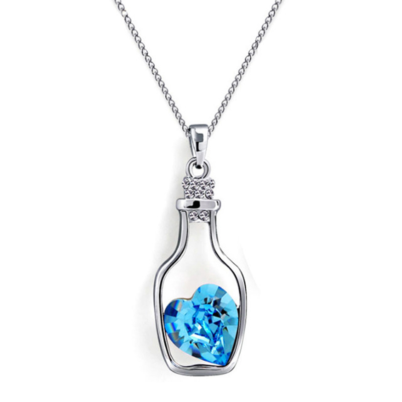 Creative Wishing Bottle Pendant Necklace Diamond Heart Shaped Gemstone Necklaces Party Ladies Fashion Accessories Gift