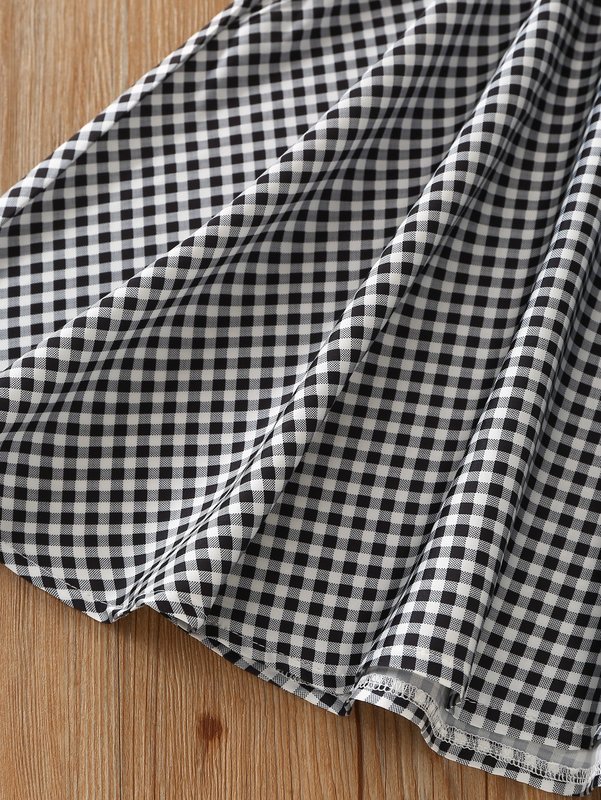 Girls Gingham And Heart Print Butterfly Sleeve Dress SHE