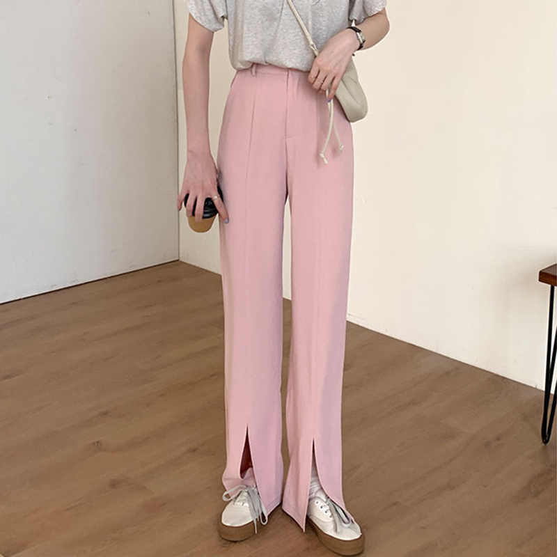 MATAKAWA Split Wide Leg Woman Pants High Waist Straight Women Pants Drape Mopping Suit Trousers Long Casual Pants for Women 210513