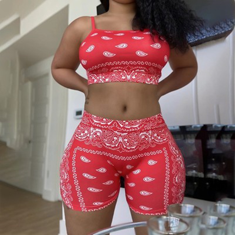 Women's Tracksuits Explosive ladies split swimsuit milk silk camisole printed shorts fashion casual suit