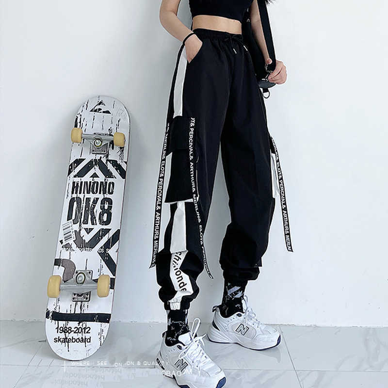 Women Cargo Pants High Waist Loose Sport Trousers Streetwear Clothing Plus Size Casual Pant High Quality Elastic Waist Bottom 211006