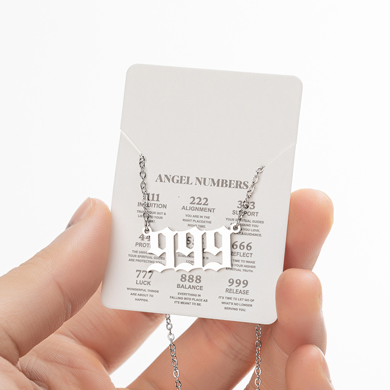 Stainless Steel Angle Number Necklace Titanium Steel 111 222 333 444 555 666 777 888 999 Pendent Necklaces for Men Women Chocker Chain Anti-allergy Fa