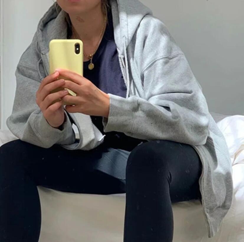 Oversize Harajuku Open Zipper Long Sleeve Hoodies Hooded Sweatshirt Women BF Boyfriend style Loose Casual Jumper Sweats 210429