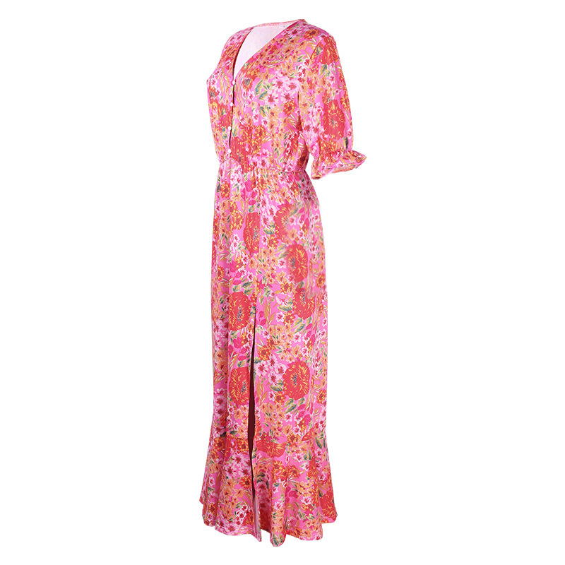 Women Dress Printed Bohemia es Sexy Long Print Floral Maxi Short Sleeve Split Ruffles es Summer 210513