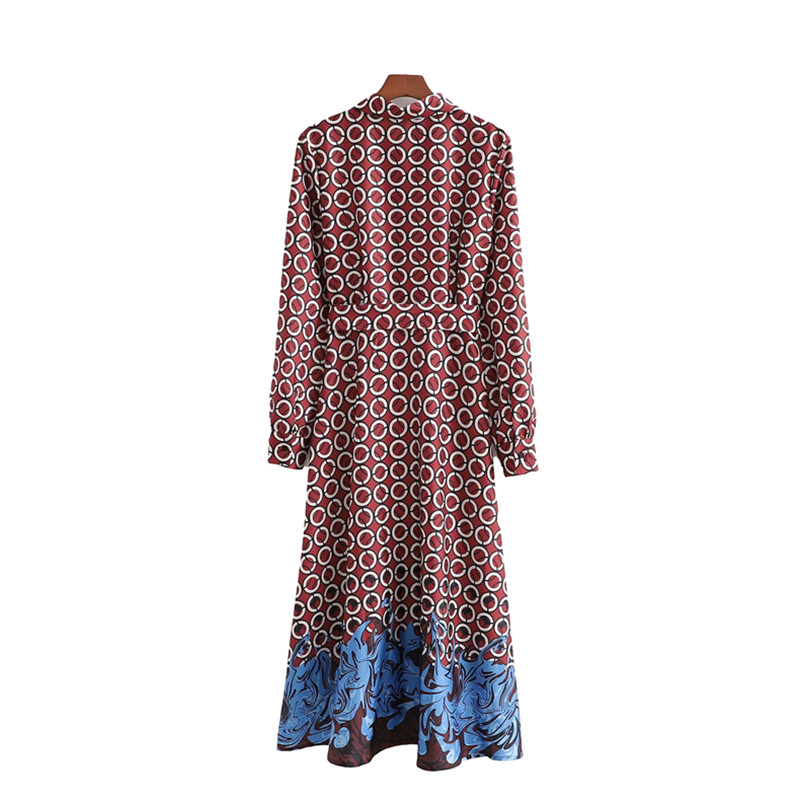 Vinatge Woman Printed Sashes Patchwork Shirt Dresses Spring Elegant Laides Party Long Female Chic Soft Dress 210515