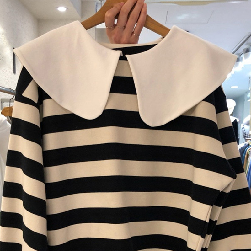 Nomikuma Korean Hit Color Stripe Hoodie Women Sweet Peter Pan Collar Sweatshirts Causal Long Sleeve Spring Pullover 6G019 210427