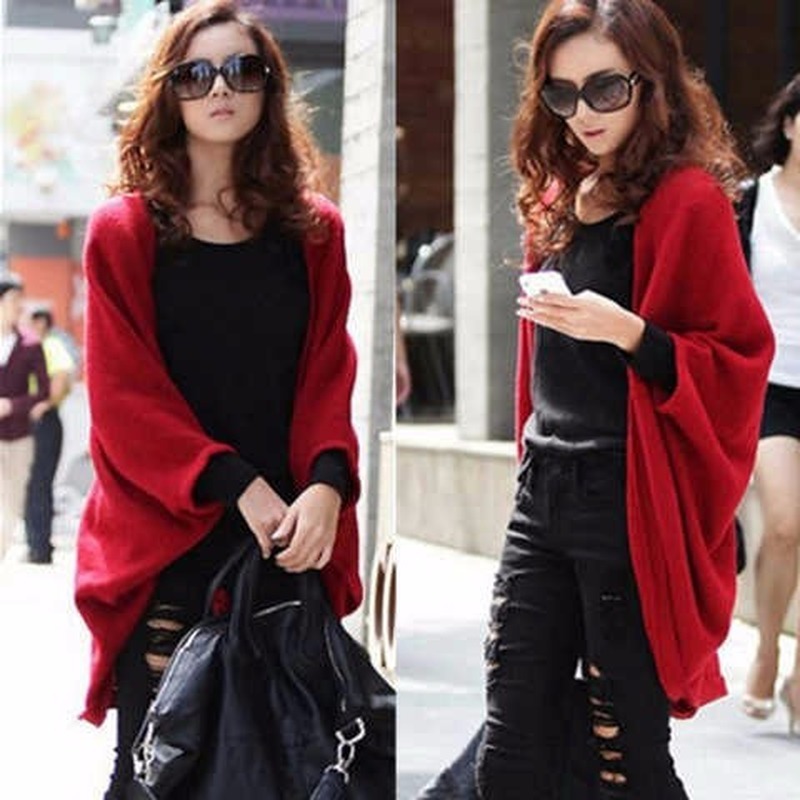 Solid Color Shawl Autumn Winter Sweater Loose Bat Sleeve Cardigan Plus Size Cape Coat Women's Han Fan 210427