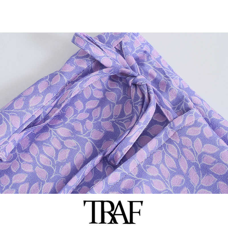 TRAF Women Chic Fashion Side Ties Printed Shorts Skirts Vintage High Waist Back Zipper Female Skort Mujer 210714