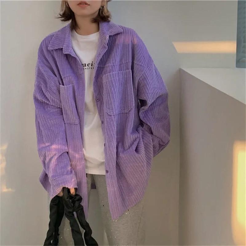 Women's Jackets Vintage Autumn Loose Purple Corduroy Jacket Women Solid Single Breasted Turn Down Collar Long Sleeve Shirt Feminina, Beige
Women's Jackets Vintage Autumn Loose Purple Corduroy Jacket Women Solid Single Breasted Turn Down Collar Long Sleeve Shirt Feminina, Beige