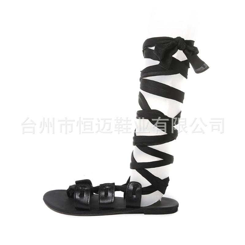 Women's Gladiator Cross Tied Flat Summer Sandals Ladies Casual Open Toe Knee High Shoes Plus Size Fashion