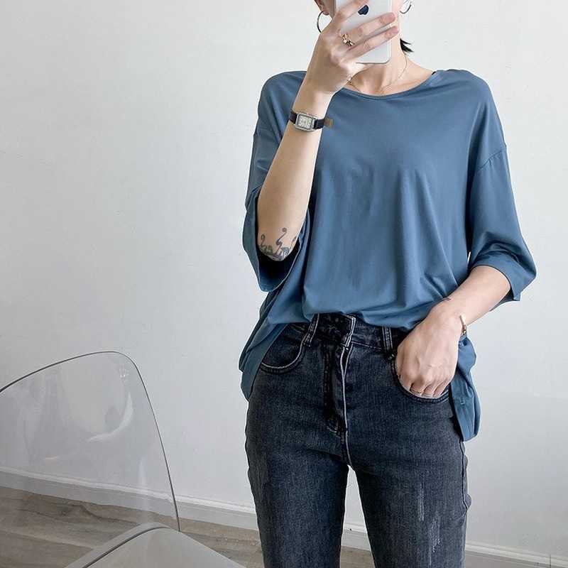 Spring Fashion Korean Women's O-Neck Modal Short Sleeve T-shirt Solid Color Oversized T Shirt 210607, Blue
Spring Fashion Korean Women's O-Neck Modal Short Sleeve T-shirt Solid Color Oversized T Shirt 210607, Blue