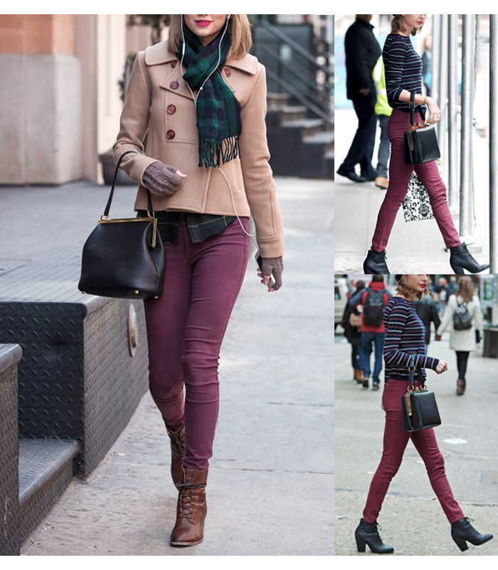 2035 Youaxon High Waisted Burgundy Elastic Denim Jean Women`s Pants Trousers Skinny Pencil Woman Jeans Femme 210616