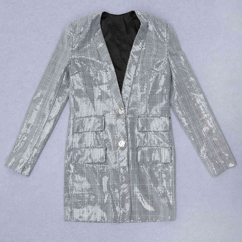 Women's Summer Fashion Elegant Long Sleeve Sequined Silver Glittering Ladies Dress Sexy Party Vestidos 210525