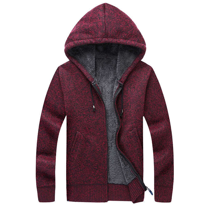 Winter Men Jacket thick velvet hooded fur jacket men's winter padded knitted sweater Cardigan Spring Outdoors 210818
