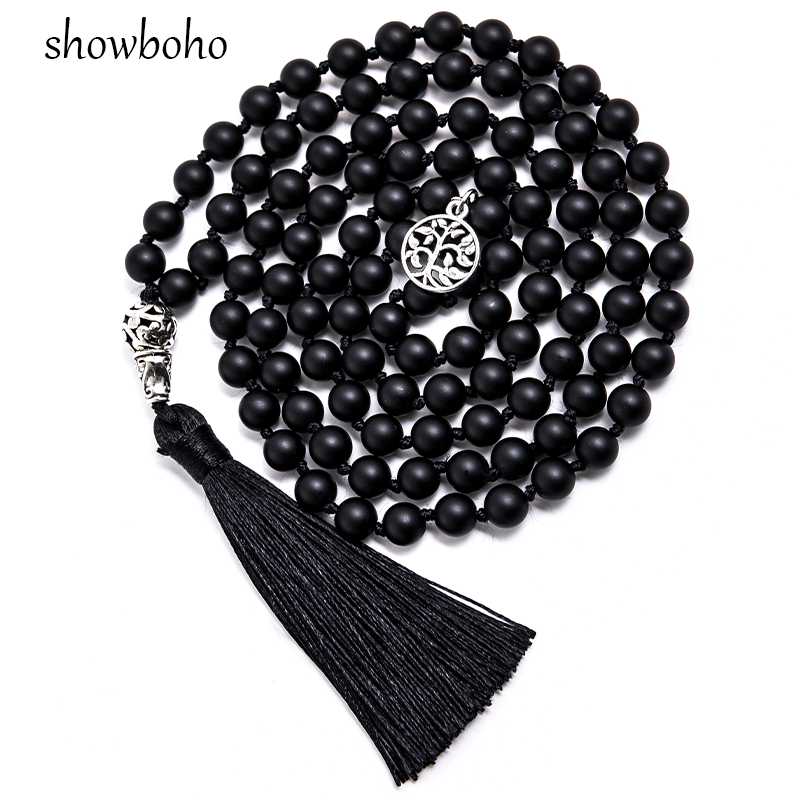 8mm Matte Black Agate Beads Knotted 108 Mala Necklace Meditation Yoga Declaration Tibetan Tassel Tree Of Life Pendant Jewelry Necklaces, Silver
8mm Matte Black Agate Beads Knotted 108 Mala Necklace Meditation Yoga Declaration Tibetan Tassel Tree Of Life Pendant Jewelry Necklaces, Silver