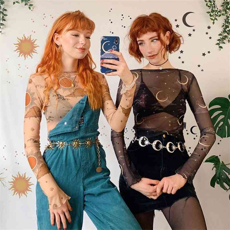 Harajuku Sun Moon Print Mesh Top Female T-shirt Long Sleeve Transparent Crop Tops Tees Fashion Summer T shirt Clothes 210607, Black
Harajuku Sun Moon Print Mesh Top Female T-shirt Long Sleeve Transparent Crop Tops Tees Fashion Summer T shirt Clothes 210607, Black