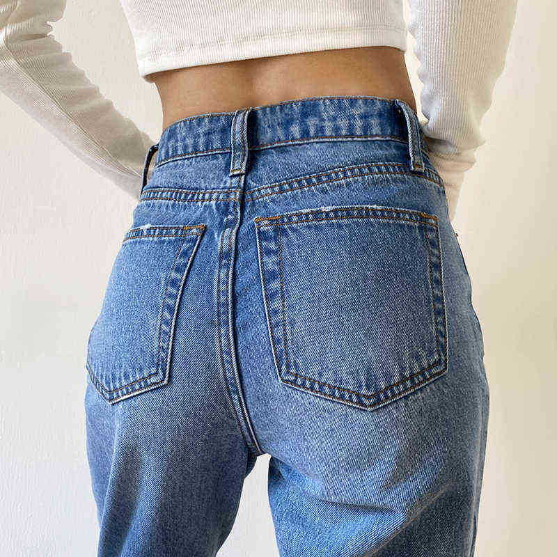 Women's Jeans Baggy Jeans For Women Mom Jeans High Waist Blue Loose Washed Fashion Straight Denim Pants Vintage Streetwear 211112