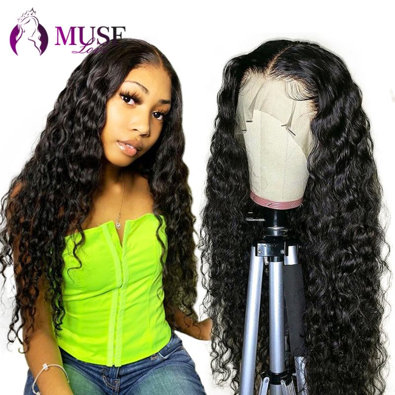 Lace Wigs MUSE LOVE Peruvian Water Wave Wig 13x4x1 Transparent Part 180% Curly Frontal Human Hair For Black Women