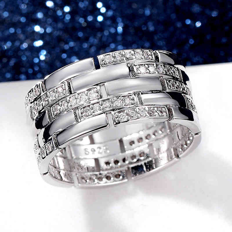 Vagzeb Fashion 925 Sterling Silver Couple Rings Inlaid Shiny Cz Stones Marriage Ring High Quality Male Female Jewelry Drop Ship