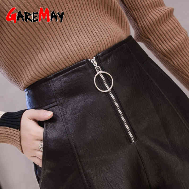autumn winter women's leather shorts black high waist korean style plus size PU female for 210428
