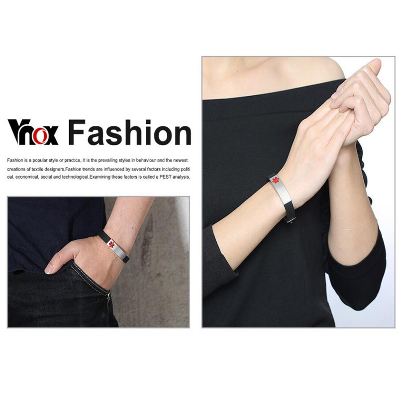 Wholesale Silicone Titanium Steel Bent Medical Charm Bracelet