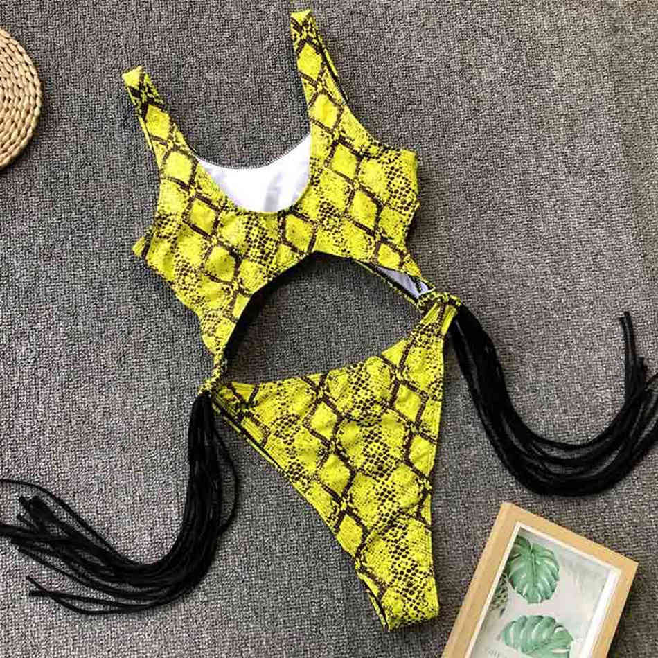 Fashion Sexy High Cut Swimsuit Women Fringe Brazil Line Leopard Print Bikini 210525