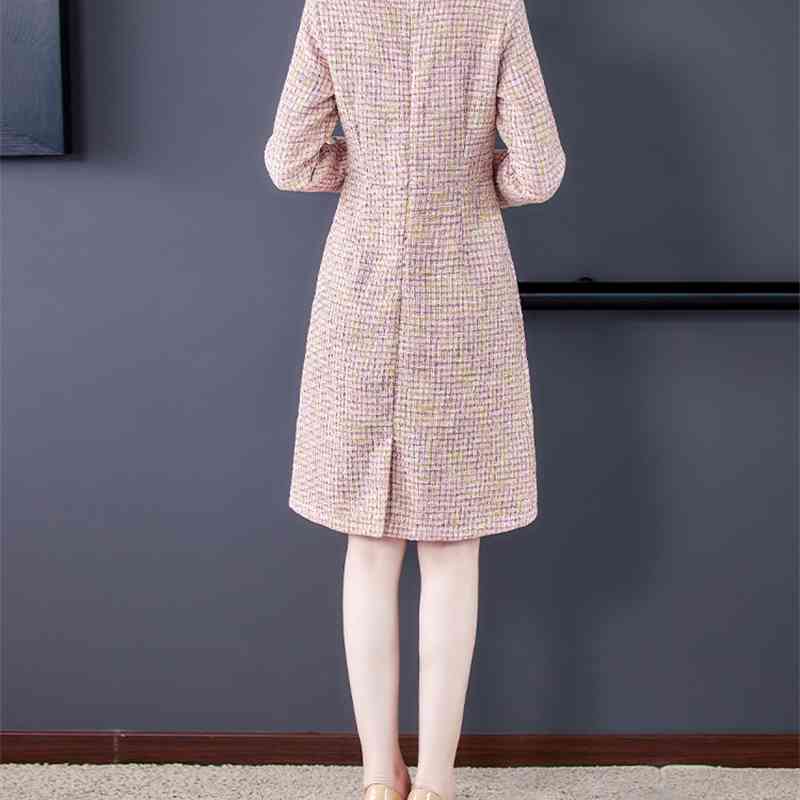 Fashion Autumn And Winter Pink Dresses Robe For Women Long-Sleeved Tweed Woolen Party Dress Vestidos 210520