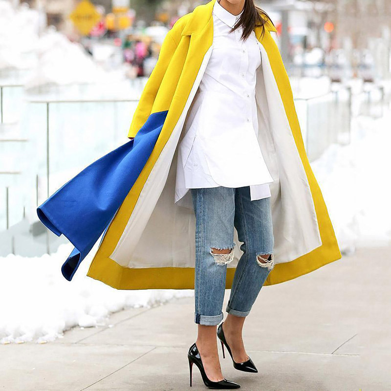 Women Trench Coat Long Sleeve Color Matching Windbreaker Loose Overcoat Fashion Coats Autumn Winter 210513