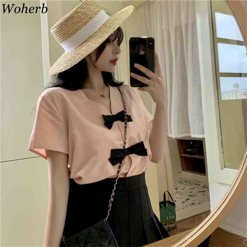 T Shirt Women Spring Summer Bow Patch Korean Fashion Solid Short Sleeve Pink T-shirts Sweet Tops Ropa Mujer 210519
T Shirt Women Spring Summer Bow Patch Korean Fashion Solid Short Sleeve Pink T-shirts Sweet Tops Ropa Mujer 210519