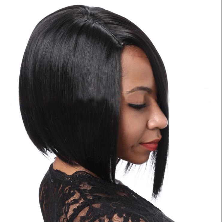 Fashion Short straight Side Part Black wig Fashion Synthetic Hightemperature fiber Hair for women's cosplay