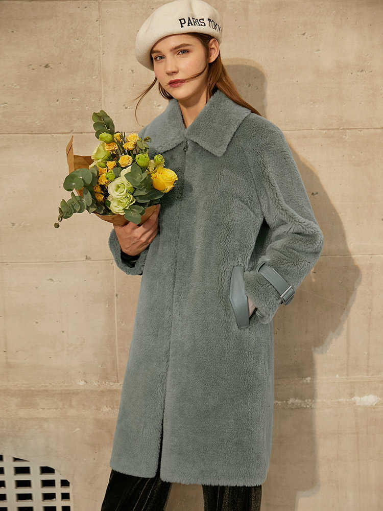 Minimalism Winter Coat Women Fashion 100%wool Double-faced Fur Women's Causal Lapel Solid Female Jacket 12070568 210527