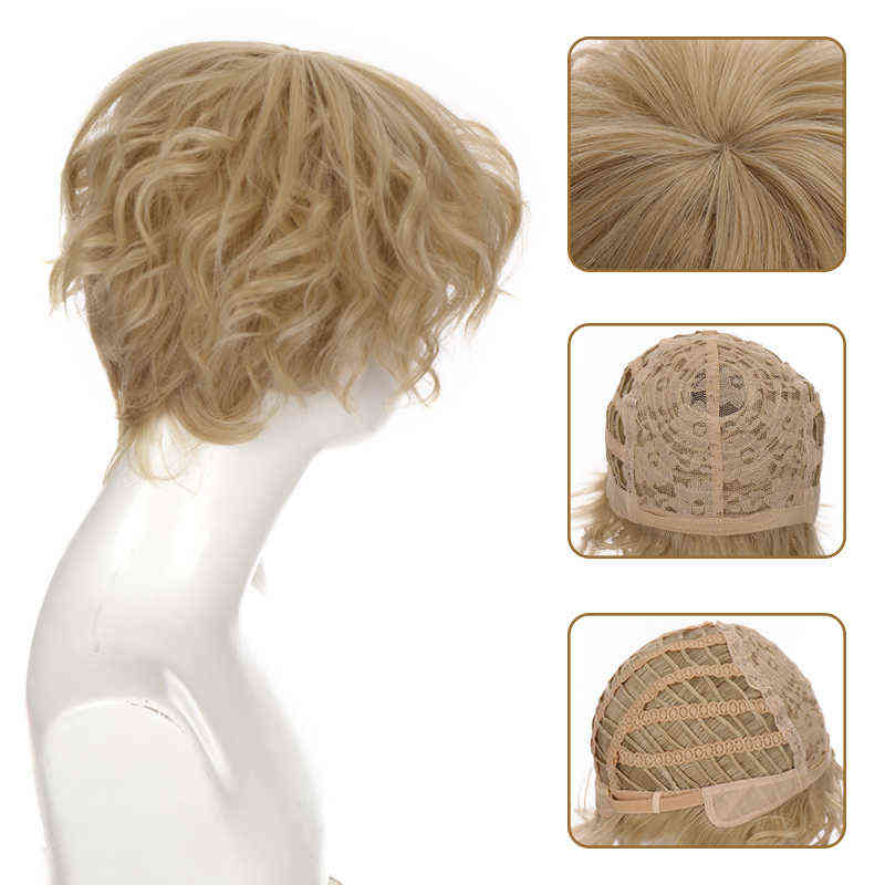 Hairpiece Ailiade Short Curly Cosplay Men Boy Party Light Yellow Synthetic Heat Resistant Hair Wigs Men's Breathable Wig 0121