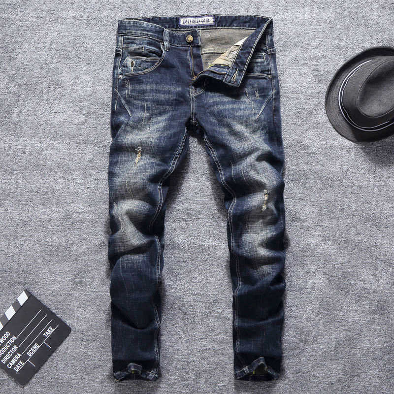 Italian Style Fashion Men Jeans Distred Dark Blue Spliced Designer Ripped Slim Fit Vintage Retro Denim Punk Pants, Retro dark blue
Italian Style Fashion Men Jeans Distred Dark Blue Spliced Designer Ripped Slim Fit Vintage Retro Denim Punk Pants, Retro dark blue
