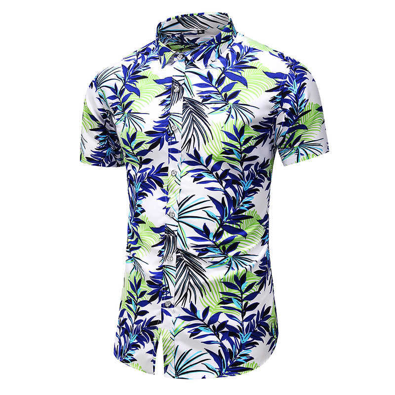 45KG-120KG Summer Fashion Men's Hawaiian Tropical Print Casual Button Down Beach Holiday Short Sleeve Shirt 5XL 6XL 7XL 210528